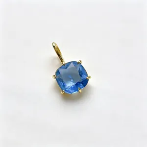 Square blue cubic zirconia 18K gold plated copper pendant detail shot for DIY jewelry making.
