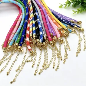 Colorful braided cord necklace with gold extension chain handmade DIY jewelry making supplies.