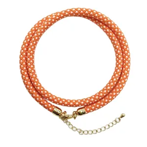 Orange white braided rope necklace with gold clasp for DIY jewelry accessory item