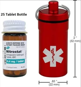Aluminum waterproof pill fob keychain container, portable emergency medicine holder storage.