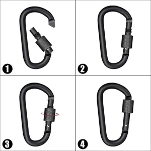Schwarzer Aluminium-Karabiner mit Schraubverschluss Schlüsselanhänger Detailansicht