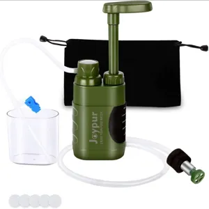 Draagbare Outdoor Waterzuiveraar Militair Groen Handbediende Pomp Filtersysteem Voor Wandelen Kamperen