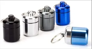 Boîte à pilules étanche compacte en alliage d'aluminium avec porte-clés, capsule métallique.