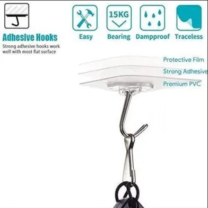 Transparent heavy duty adhesive wall hooks waterproof traceless strong hanging hook for home