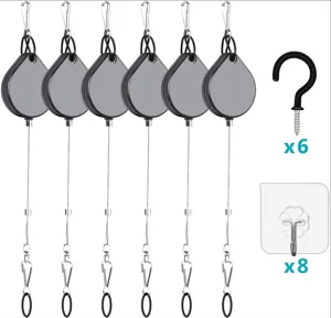 Retractable wire pull box with screw hooks and sticky hooks set for easy daily hanging.