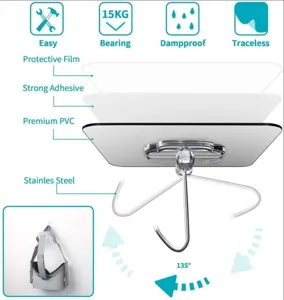 Multipurpose rotating wall hook with 15kg bearing capacity, waterproof adhesive for VR headset.