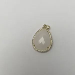 Tropfenform Naturstein Anhänger mit Zirkon Rand goldfarbene Metall DIY Schmuck Zubehör