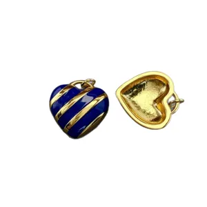 Blauer Emaillierter Gold Streifen Herz Anhänger Kupfer DIY Halsband Armband Zubehör