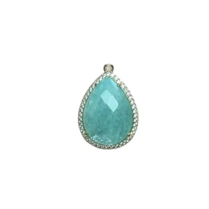 Tropfenförmiger Edelstein-Anhänger mit Zirkonia-Pavé-Rand für DIY-Schmuckherstellung.