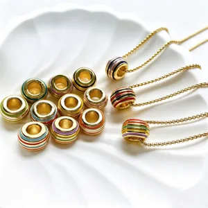 Colorful Enamel Barrel Beads Gold Plated DIY Jewelry Large Hole Spacer Charms Necklace