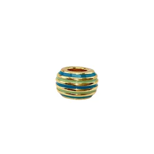 18K Gold Plated Enamel Striped Large Hole Spacer Bead DIY Jewelry Accessory Charm