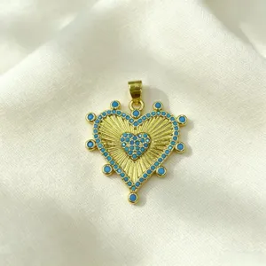 Gold-plated heart pendant necklace with blue cubic zirconia chic trendy DIY jewelry accessory