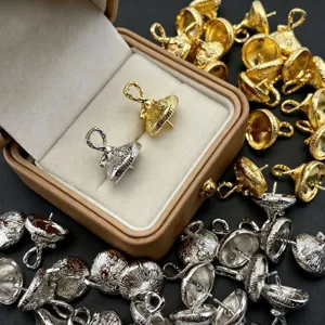 Embouts de perles cloche plaqués or et argent avec zircon pour accessoires DIY