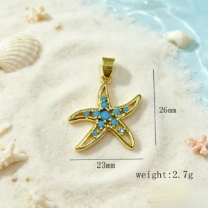 Pendentif étoile de mer plaqué or exquis avec des pierres bleues, accessoire de bijoux DIY.