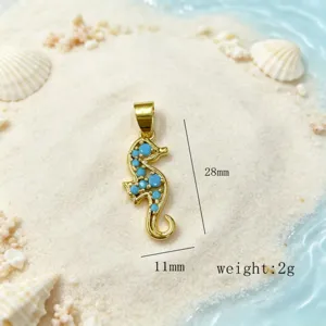 Magnifique pendentif hippocampe doré avec perles turquoise série océan bijou DIY