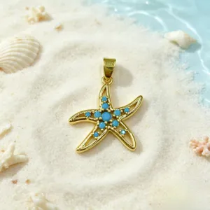 Pendentif étoile de mer dorée avec pierres bleues accessoire de bijoux style plage océan pour DIY