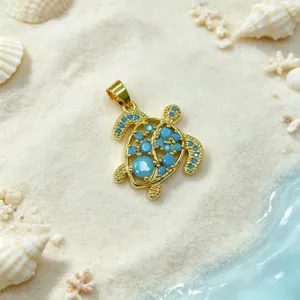 Pendentif tortue de mer dorée avec strass bleus accessoire de bijoux DIY style océan