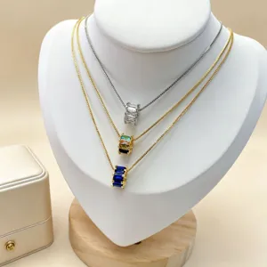 Layered copper plated colorful zircon wheel bead pendant necklace set for women fashion jewelry