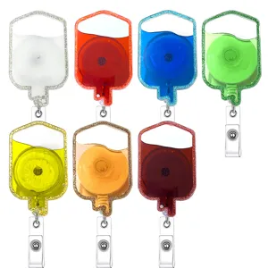 Carrete de Insignia de Bolsa de Sangre Médica Creativo Retráctil Acrílico Soporte de ID de Enfermera Brillo Arena Movediza Llavero Oficina