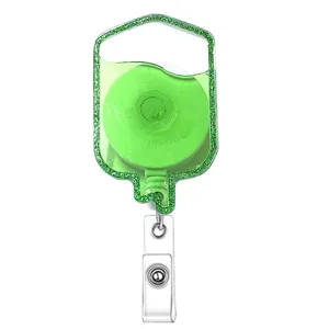 Portacarretes retráctil bolsa de sangre purpurina verde clip para enfermeras y oficina.