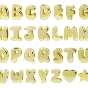 Abalorios de letras infladas de oro, colgantes de metal A-Z para pulseras de joyería