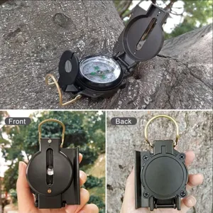 Boussole de camping tactique militaire, outil de navigation de poche en plastique durable.