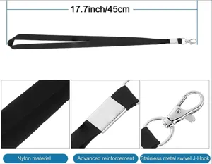 Cordón negro de nailon de 45cm con gancho metálico, correa resistente para tarjetas.