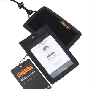 Taktischer Ausweishalter mit Umhängeband, robuste schwarze Nylon Kartentasche outdoor.