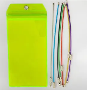 Green vertical transparent waterproof PVC ID card holder and luggage tag set with steel loops