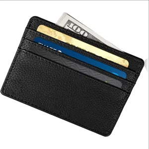 Slim black PU leather card holder wallet with multiple slots for daily minimalist use.