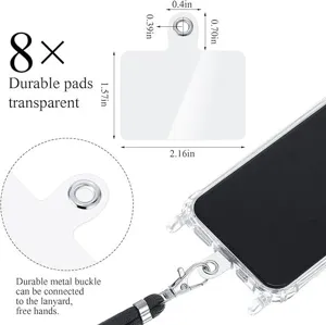 Languettes pour lanière de téléphone en PVC transparent avec oeillet métal, pack de 8.
