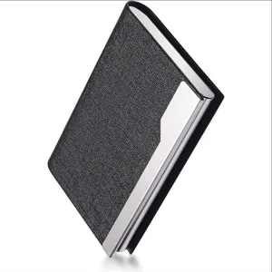 Detailed view of the stainless steel and PU leather business card holder with sleek design.