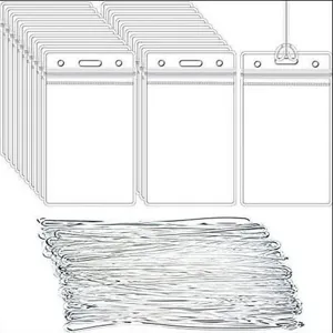 Porte-Badge Vertical Transparent Imperméable en PVC Protection de Carte Avec Tour de Cou Pour Bureau École Voyage Carte d'Identité Étiquette de Bagage