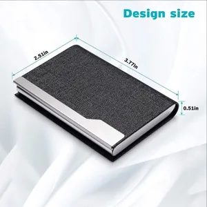 Stainless steel PU leather business card holder with slim metal case and sleek design.