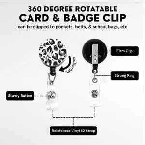 Portabadge retrattile con rotazione a 360 gradi e motivo leopardato per tessere identificative.