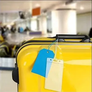 Porte-étiquette de bagage vertical transparent en PVC et étui pour carte de voyage.