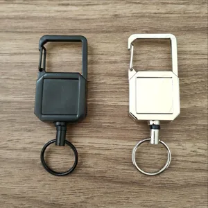 Portachiavi retrattile in metallo quadrato porta badge moschettone per chiavi resistenti