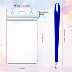 Porta badge in PVC trasparente con cordino blu, custodia per carte da 3x4,5 pollici con tracolla.