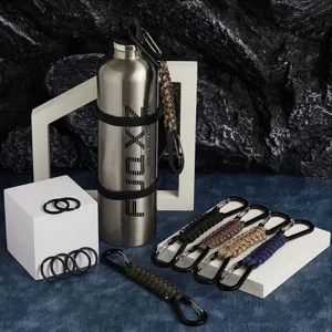 Stainless steel water bottle with paracord keychain set outdoor tactical water bottle accessories.