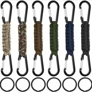 Outdoor Braided Paracord Keychain Multi-Functional Metal Carabiner Key Ring Portable Survival Utility Key Chain