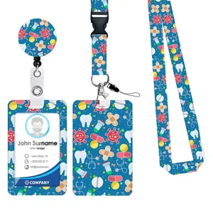 Set porta badge retrattile e cordino con motivo medico per uso in ufficio o ospedale.