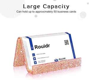 Rose gold glitter business card holder desk stand, large capacity office desk organizer.