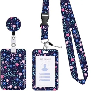 Set porta badge retrattile cordino e porta carte con delizioso motivo floreale stellato.