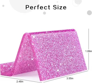 Pink glitter business card holder, desktop display stand for office desk and gift.