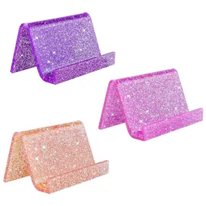 Acrylic Business Card Holder Glitter Desktop Name Card Display Stand Office Card Organizer Stand For Desk Business Gift