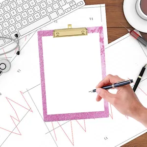 Roze glitter acryl klembord voor kantoor school verpleegkundige arts medisch schrijfblok pad.