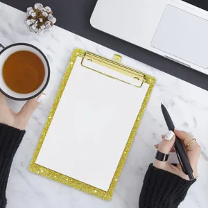 Presse-papiers en acrylique pailleté avec pince en métal doré bloc-notes bureau