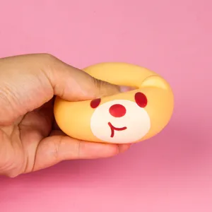 Close-up detail of soft TPR cartoon animal decompression squeeze toy showing elasticity.