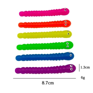 Colorful TPR stretchy worm fidget toys set, cute decompression soft rubber sensory toys.