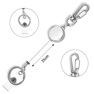 Llavero retráctil de metal duradero con mosquetón y cordón extensible de 35 cm de largo.